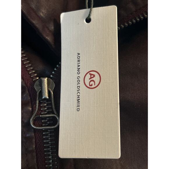 NWT Adriano Goldschmied Brown Faux Leather Moto Jacket Zippers Size Small - Picture 3 of 9